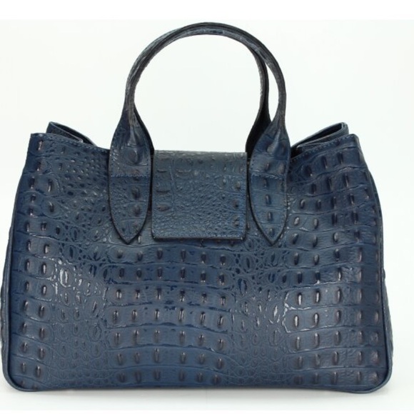 Genuine Croc Embossed Leather Double Zip Wallet – Made In Italy - Blue - Picture 2 of 16